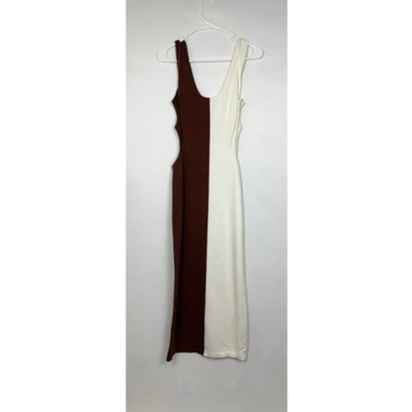 NWT Ronny Kobo Angua Brown White Colorblock Stripe Sleeveless Maxi Dress - Picture 5 of 12